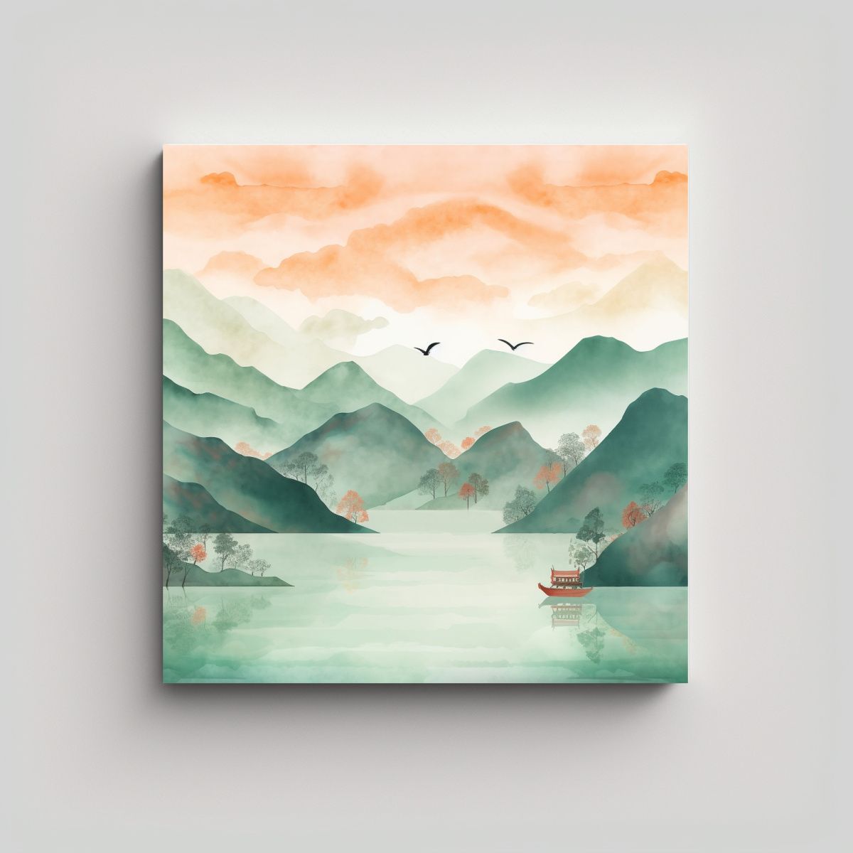 GENERICO - Cuadro De Montañas En Fondo Blanco Para 80x80 Cm