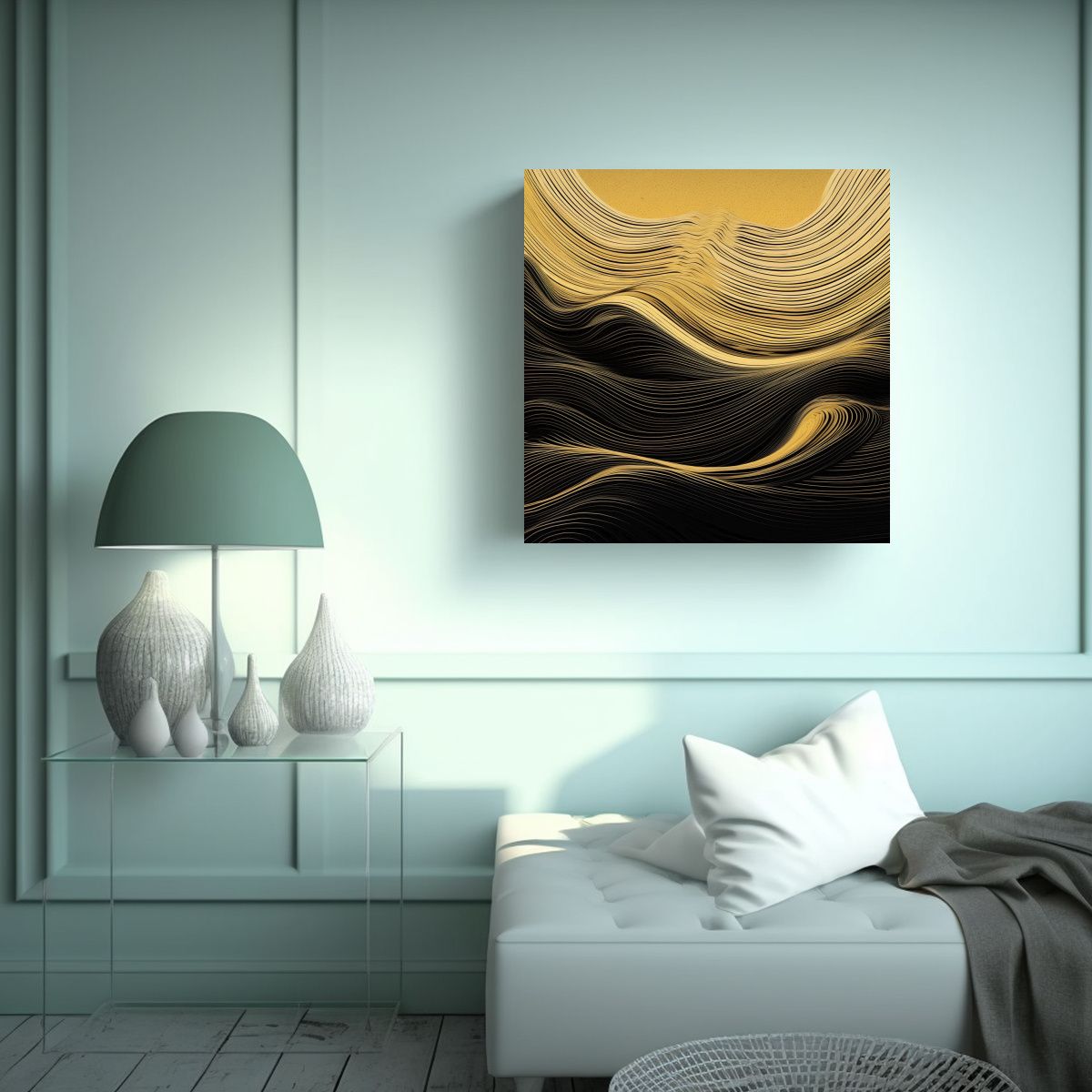 GENERICO - Cuadro Hermoso Vanta Negro Y Dorado Efecto 90x90 Cm