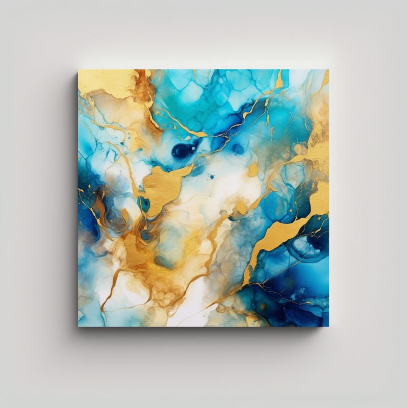 GENERICO - Arte Abstracto De Textura Acuarela Azul Oro 70x70 Cm