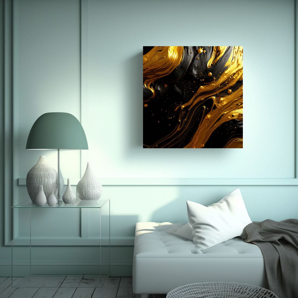 GENERICO - Pinturas Decorativas De época En Negro Y Oro 60x60 Cm