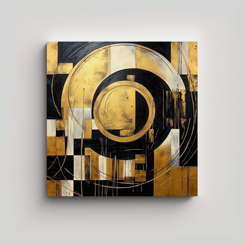 GENERICO - Pintura Abstracta Decorativa En Negro Y Dorado 70x70 Cm