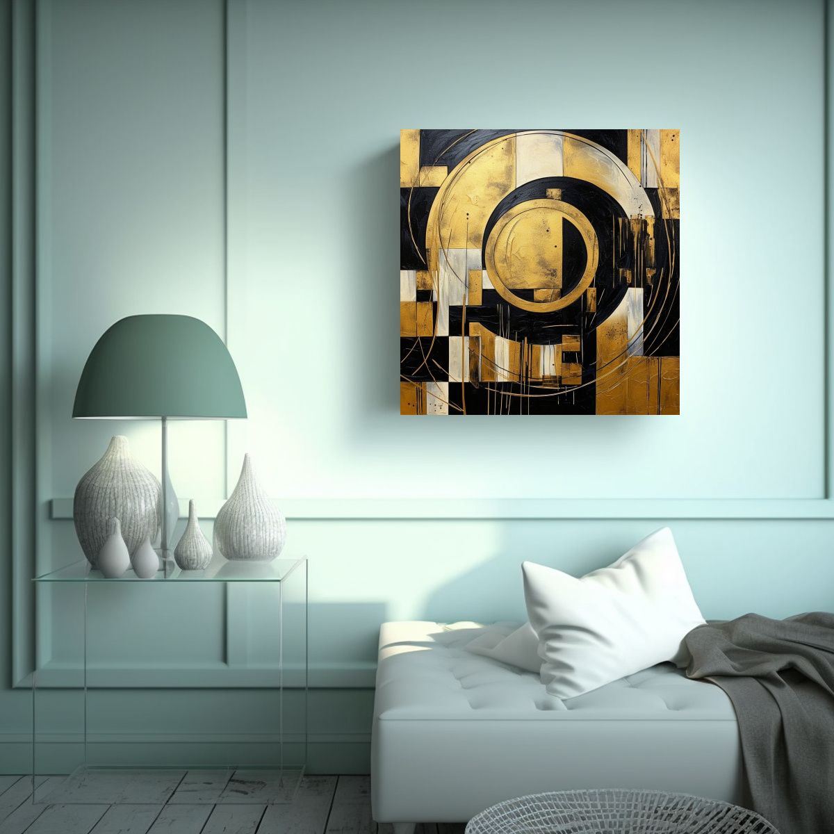 GENERICO - Pintura Abstracta Decorativa En Negro Y Dorado 60x60 Cm