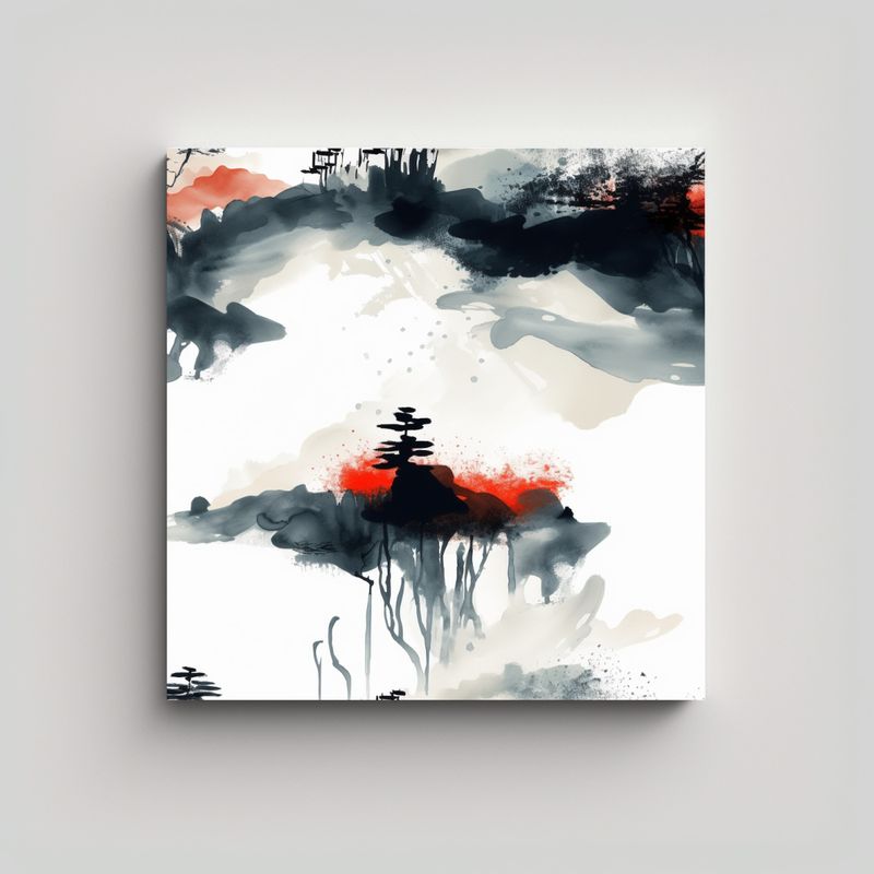 GENERICO - Paisaje Abstracto De Tinta En Bastidor Conceptual 60x60 Cm