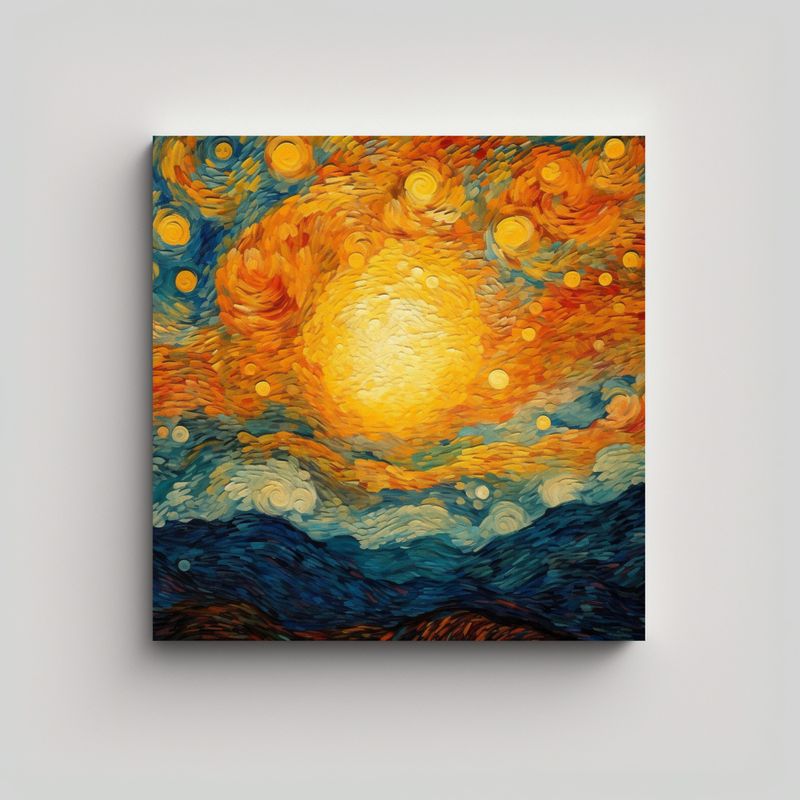 GENERICO - Pintura Mural Estilo Van Gough Sol Y Nubes Para 90x90 Cm