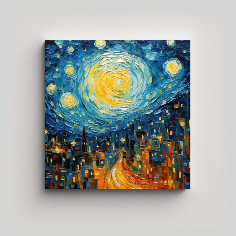 GENERICO - Pintura Abstracta Original Estilo Van Gogh 70x70 Cm