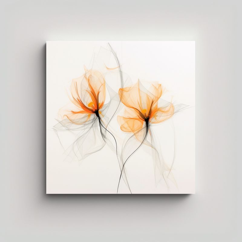 GENERICO - Cuadro Abstracto De Dos Flores Negras Con Finas 60x60 Cm
