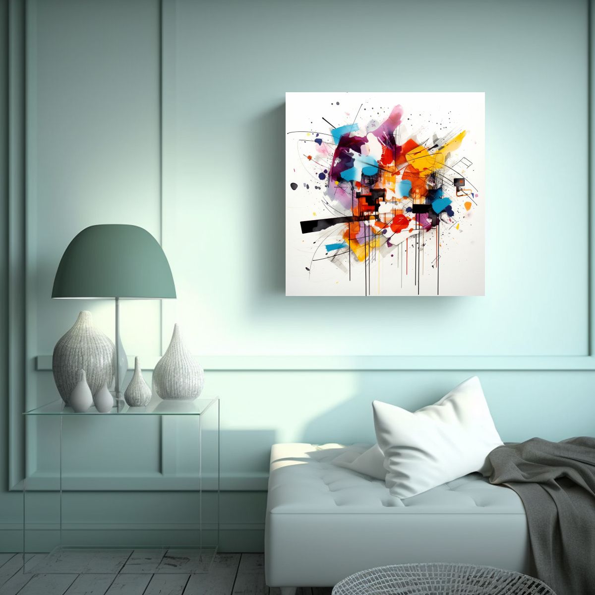 GENERICO - Pintura Abstracta De Grafities Con Colores Blancos 50x50 Cm.