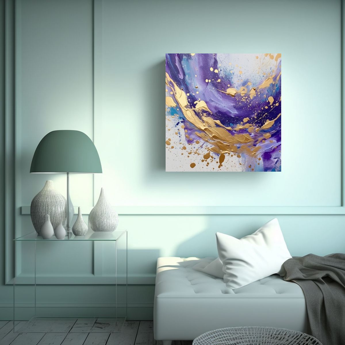 GENERICO - Pintura Abstracta Morada Y Azul Con Líneas 80x80 Cm