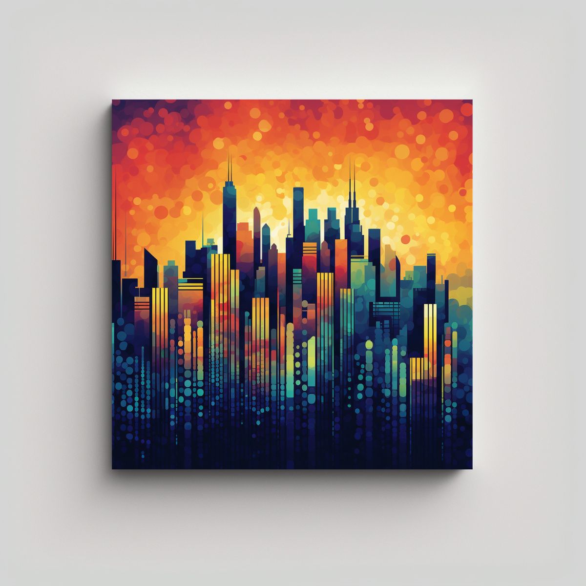 GENERICO - Cuadro Lienzo Abstracto De Una Ciudad Vibrante En 70x70 Cm