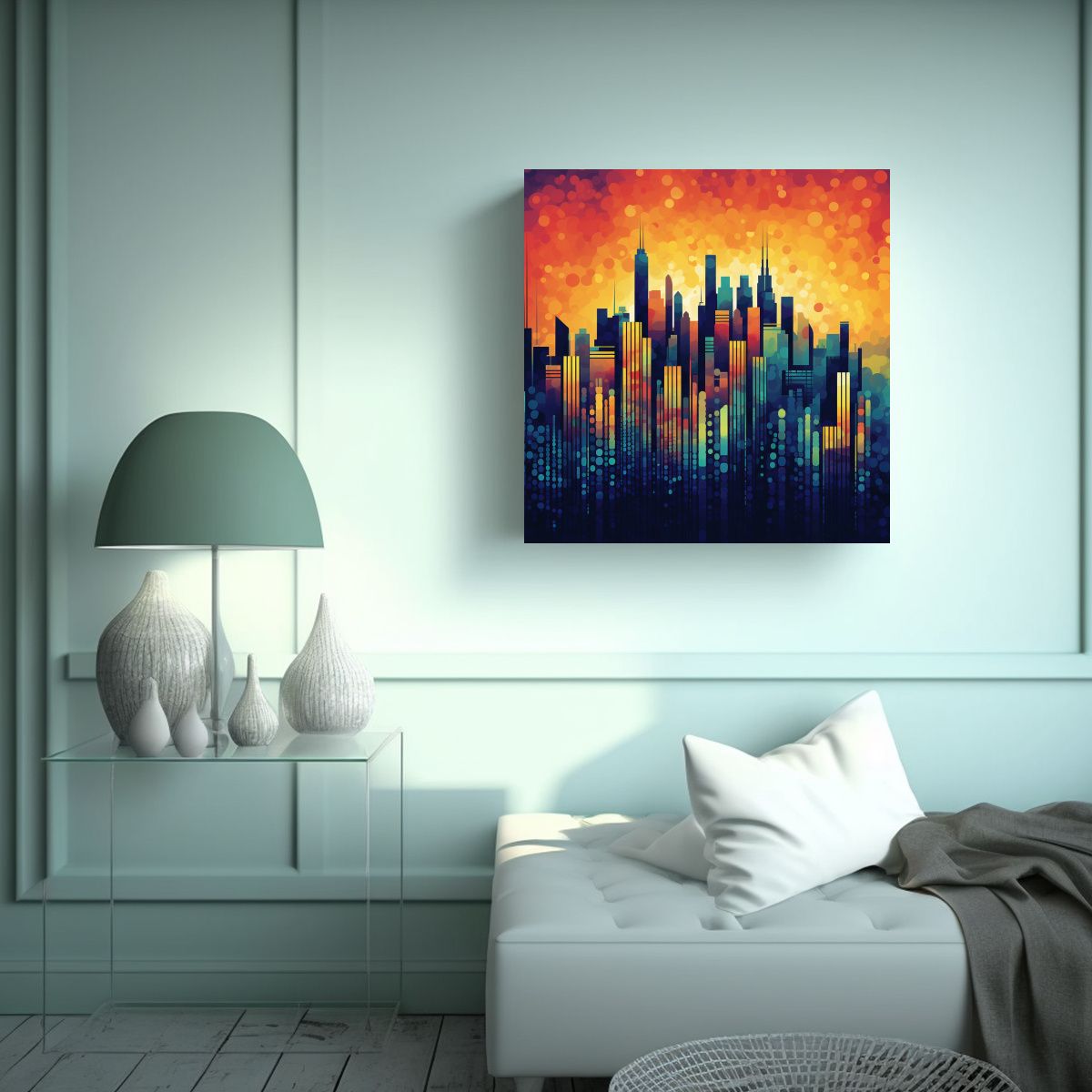 GENERICO - Cuadro Lienzo Abstracto De Una Ciudad Vibrante En 70x70 Cm