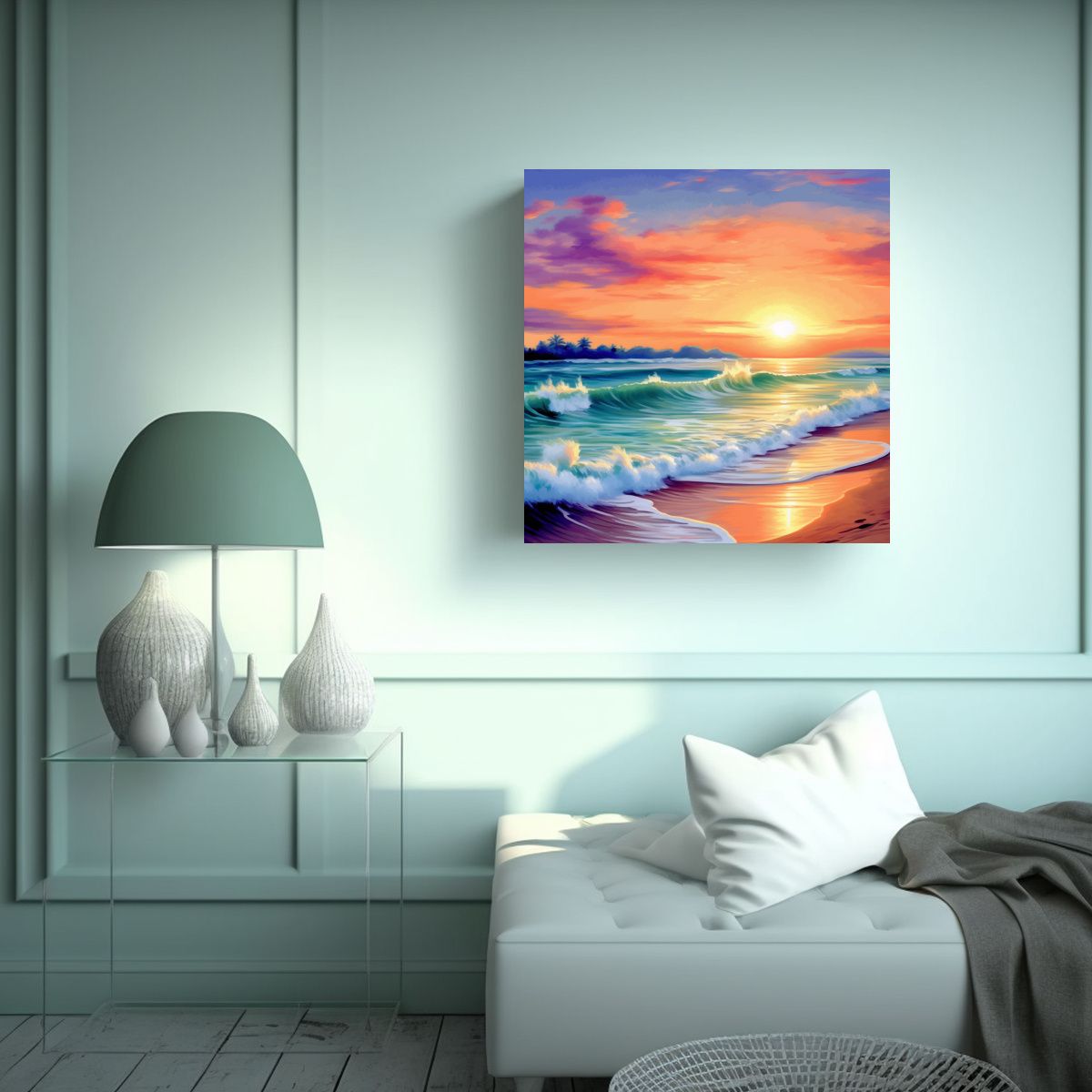 GENERICO - Arte De Pared Sunset Playa Colores Frescos Estilo 80x80 Cm