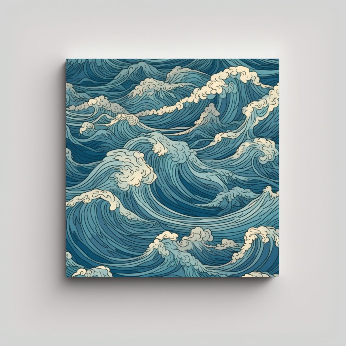 GENERICO - Cuadro Lienzo Tela Acuarela Seawaves Patrón 1984 70x70 Cm