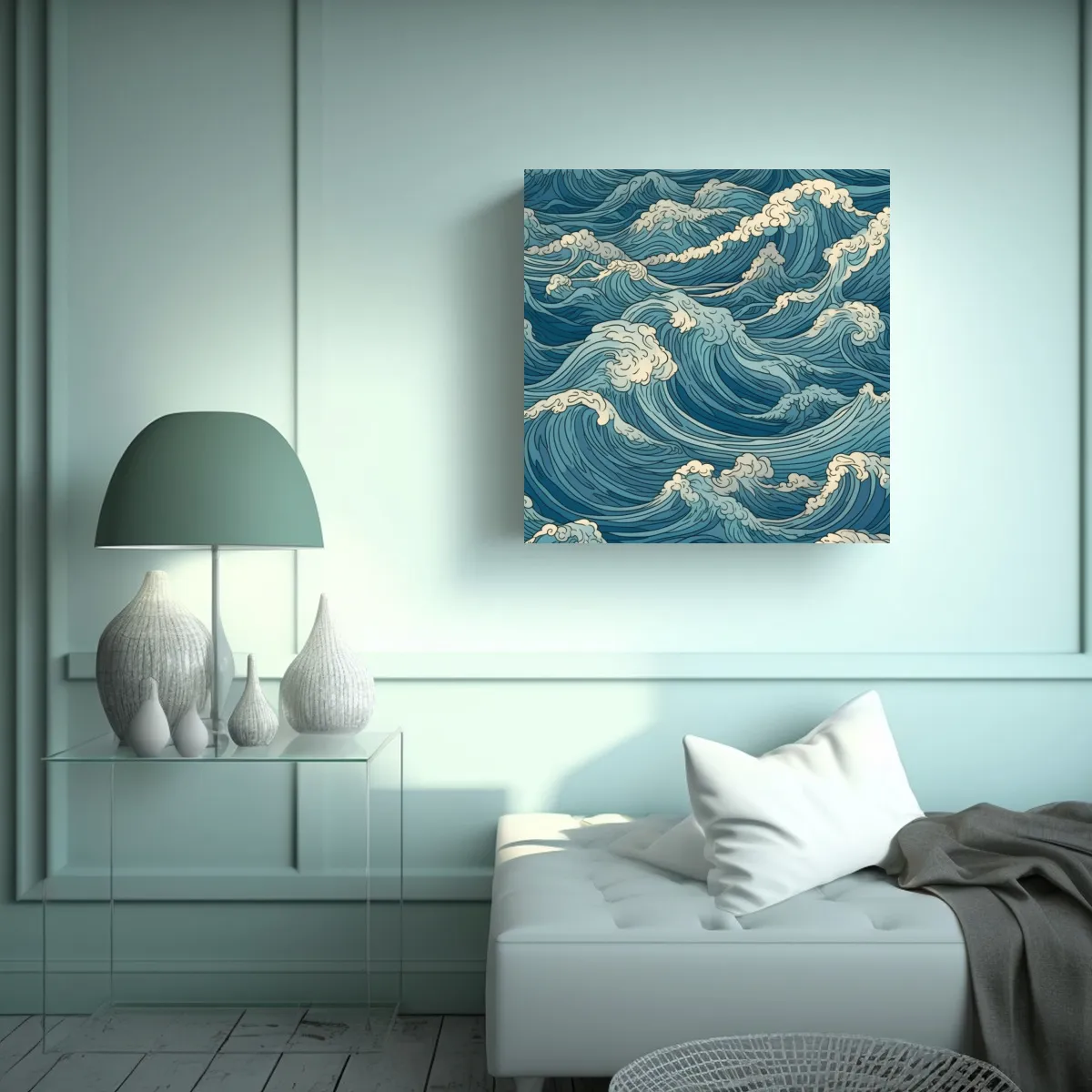 GENERICO - Cuadro Lienzo Tela Acuarela Seawaves Patrón 1984 50x50 Cm