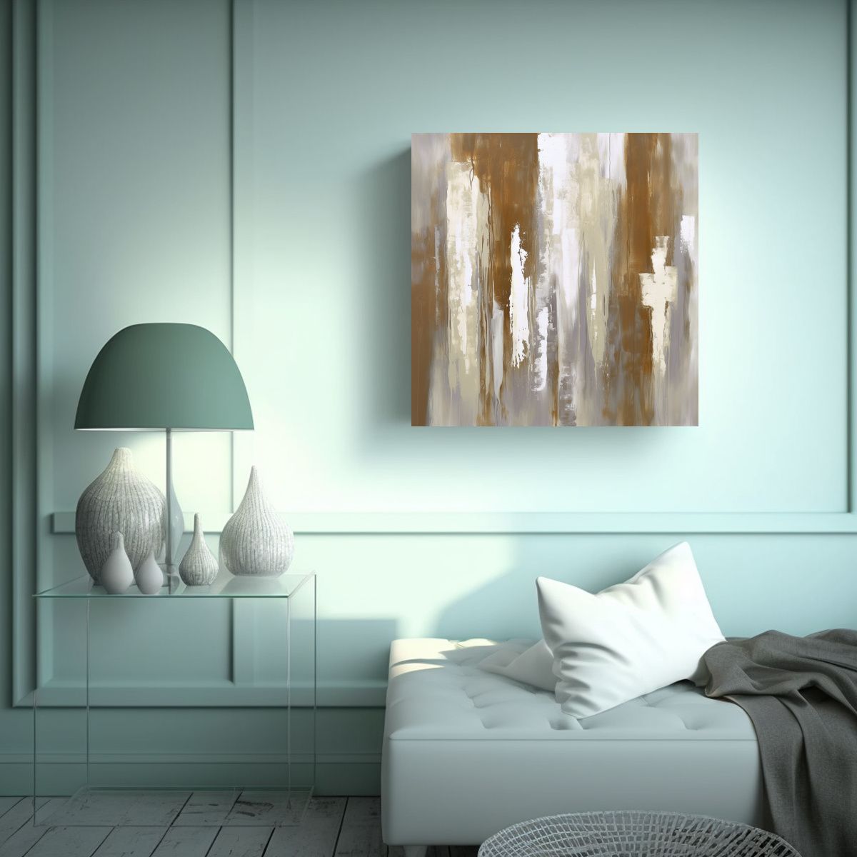 GENERICO - Pintura Abstracta Blanca Y Gris En Bastidor 80x80 Cm