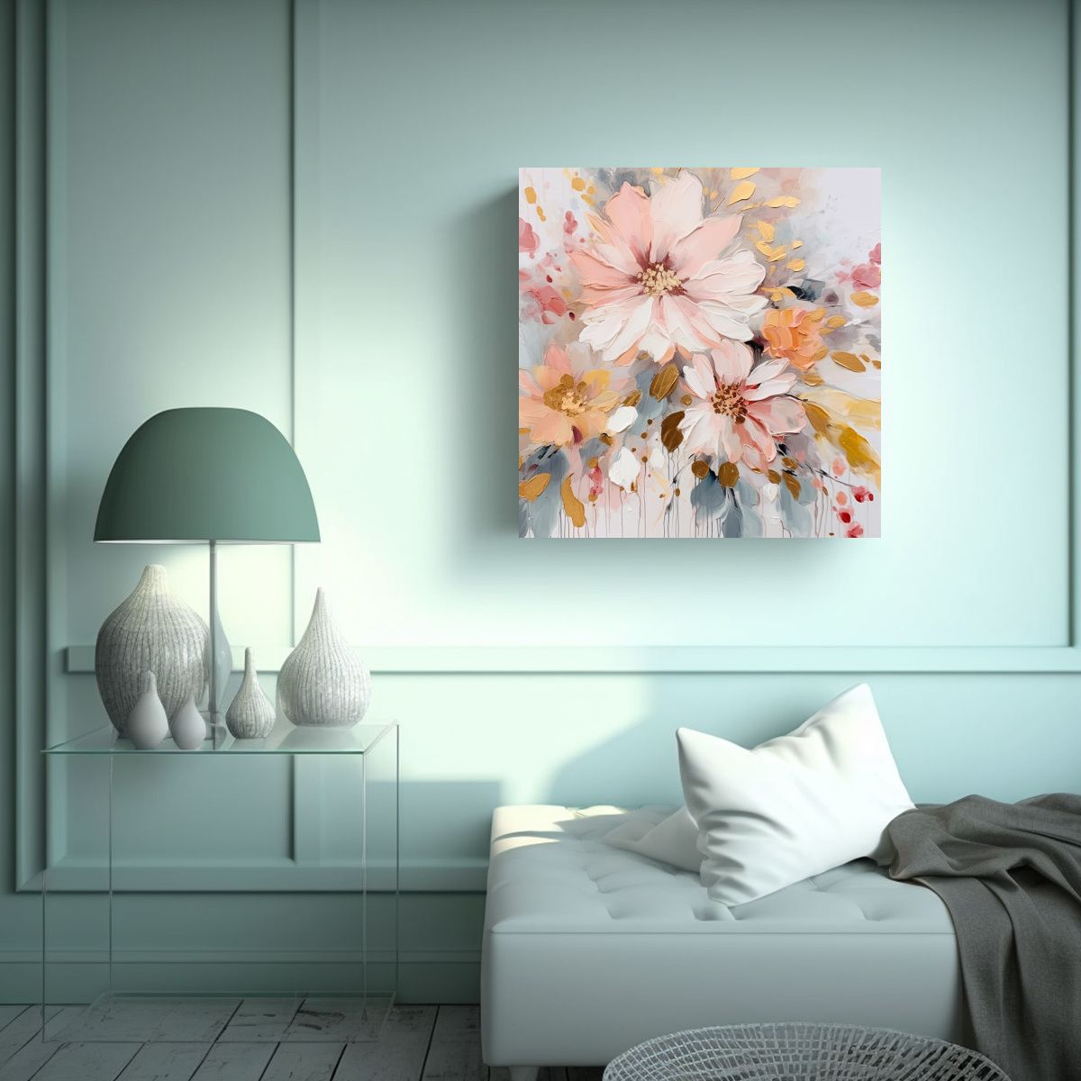 GENERICO - Obra Maestra De Acuarela Flores Rosadas En Un 60x60 Cm