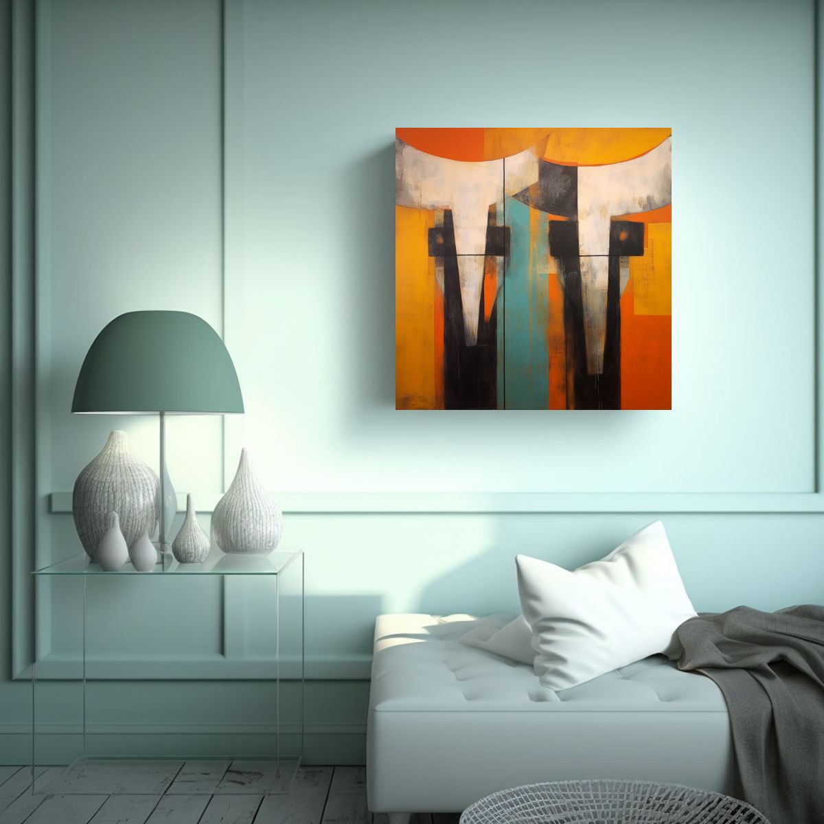 GENERICO - Cuadro Abstracto Mixto De Toros Para Baño: Arte 50x50 Cm