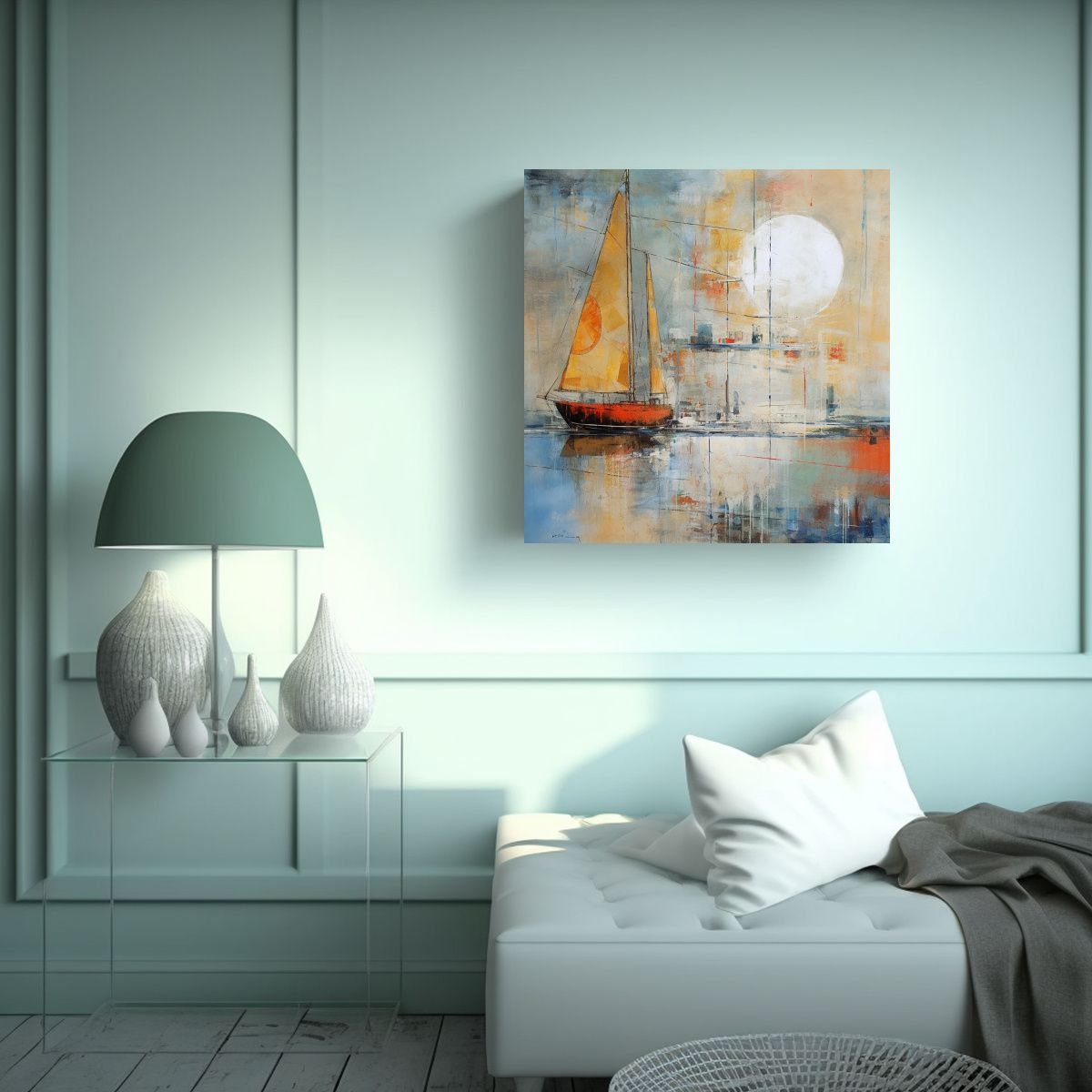 GENERICO - Pintura Contemporánea Estilo Náutico En Lienzo 80x80 Cm