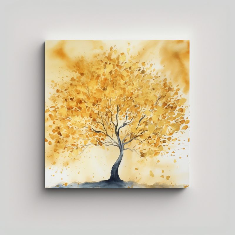 GENERICO - Fondo Acuarela árbol Dorado Canva Impreso 50x50 Cm