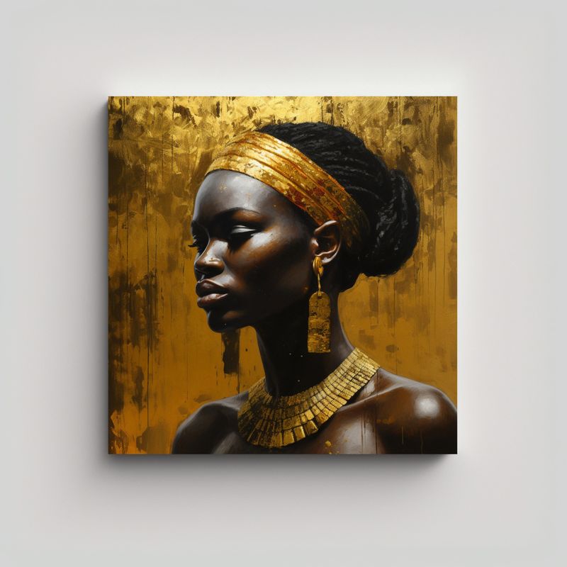 GENERICO - Pintura Africana En Bastidor: Mujer Africana De 70x70 Cm
