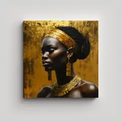 GENERICO - Pintura Africana En Bastidor: Mujer Africana De 50x50 Cm