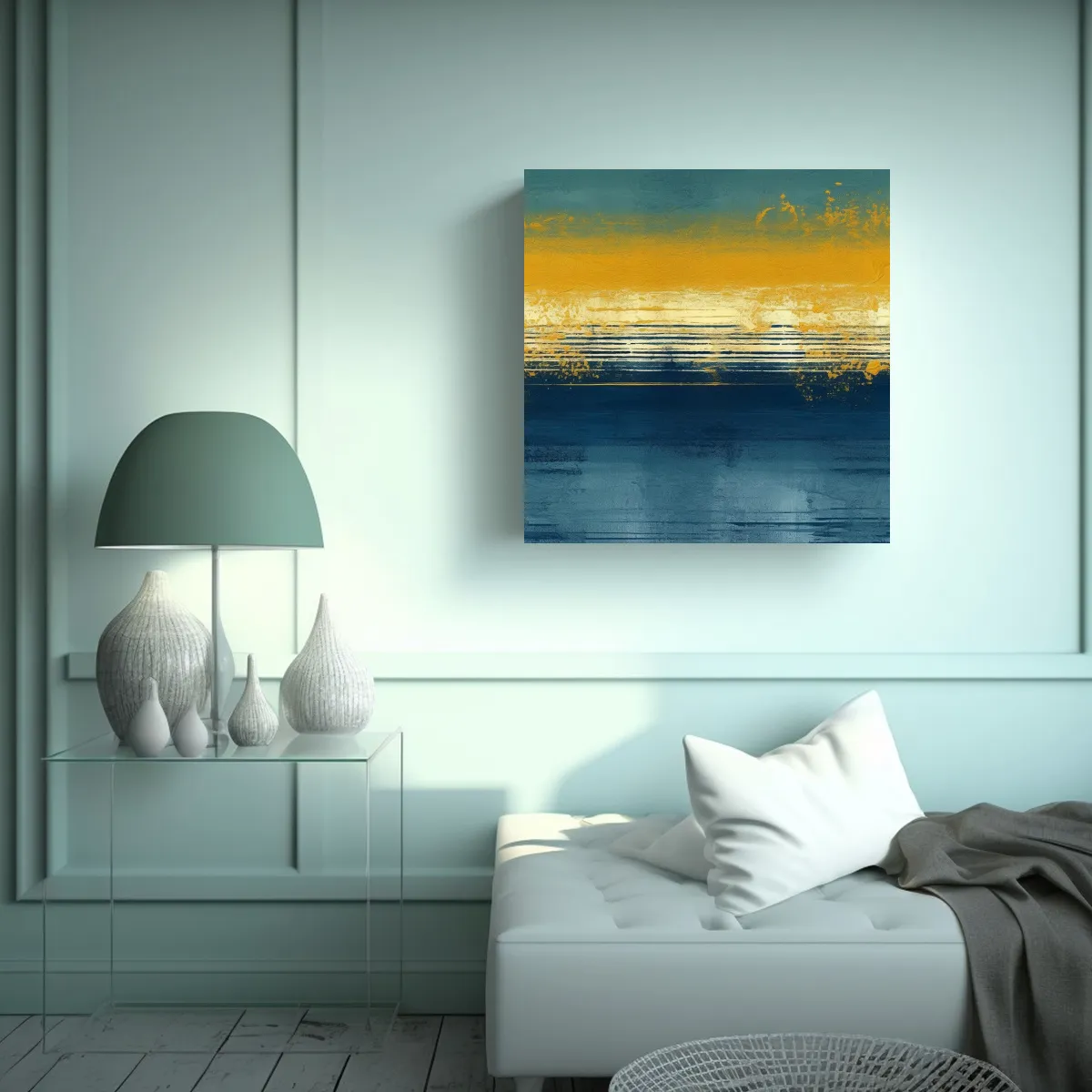 GENERICO - Pintura Decorativa Acuarela En Tonos Azul Acero 70x70 Cm