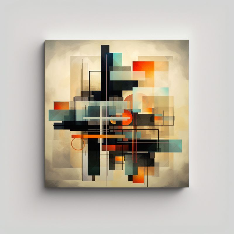 GENERICO - Pintura Geométrica Abstracta En Cuadro Cuadrado 50x50 Cm