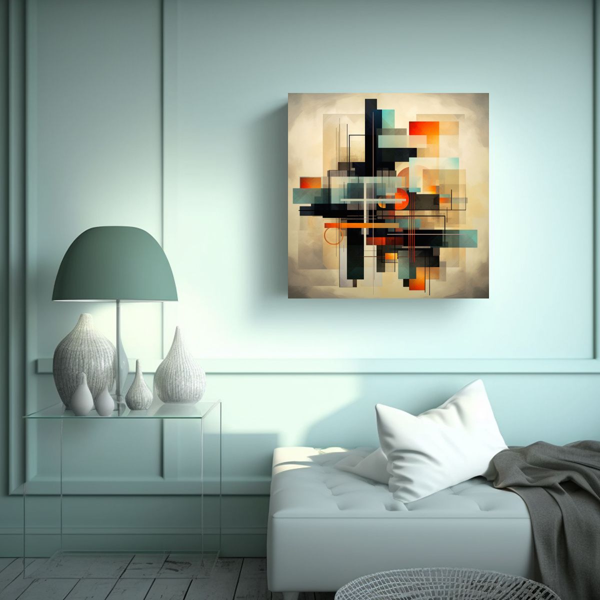 GENERICO - Pintura Geométrica Abstracta En Cuadro Cuadrado 50x50 Cm