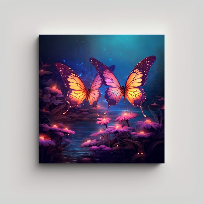 GENERICO - Lienzo De Tela Inspiración Espacio Mariposas 80x80 Cm