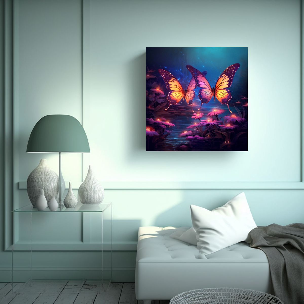 GENERICO - Lienzo De Tela Inspiración Espacio Mariposas 60x60 Cm