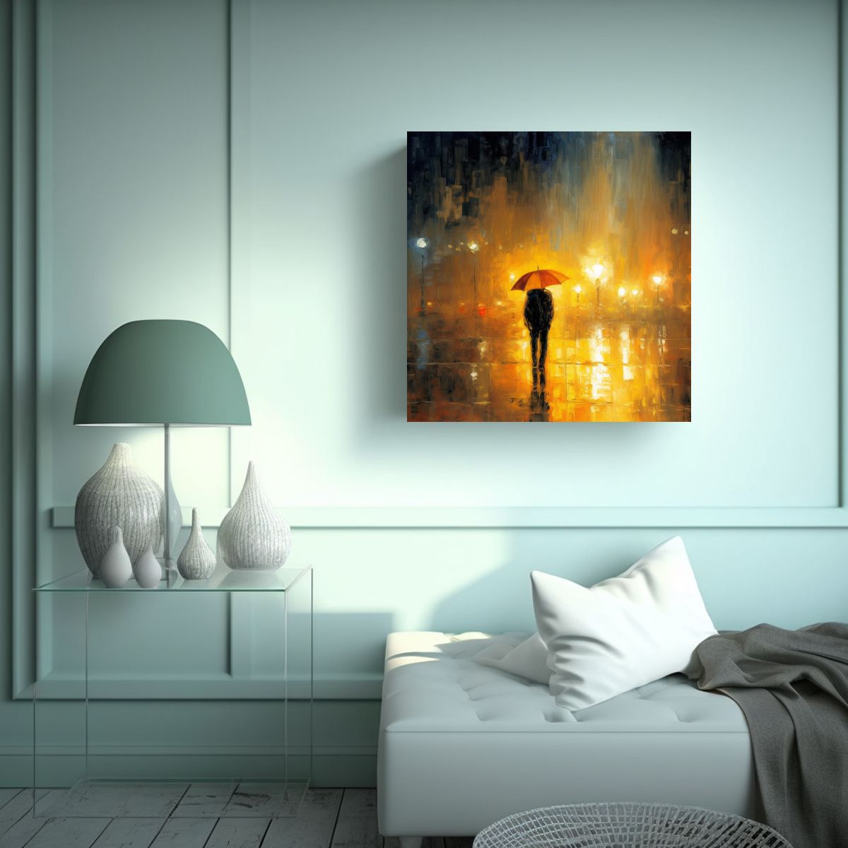 GENERICO - Cuadro Decorativo Nocturno En La Lluvia Con 70x70 Cm