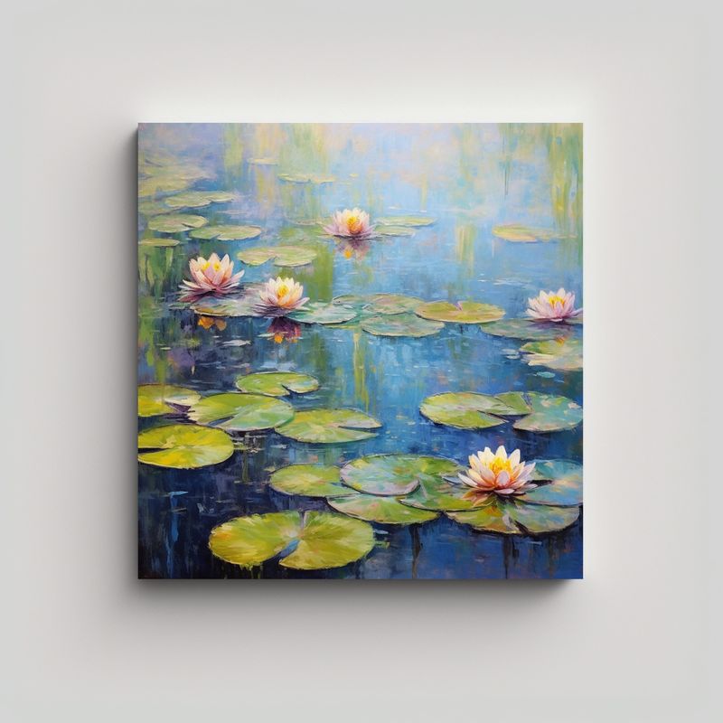 GENERICO - Cuadro De Pintura Al óleo Lirios De Agua Estilo 90x90 Cm
