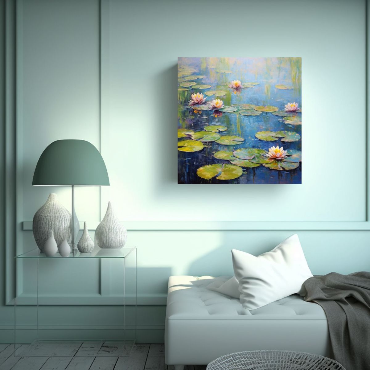 GENERICO - Cuadro De Pintura Al óleo Lirios De Agua Estilo 70x70 Cm
