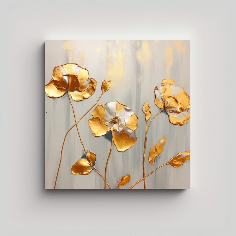 GENERICO - Pinturas Decorativas Temática Flores Doradas En 70x70 Cm