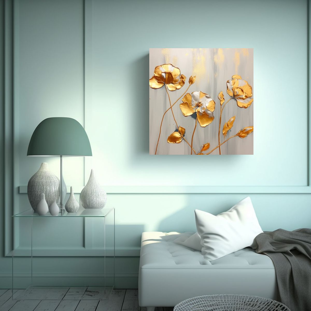 GENERICO - Pinturas Decorativas Temática Flores Doradas En 50x50 Cm