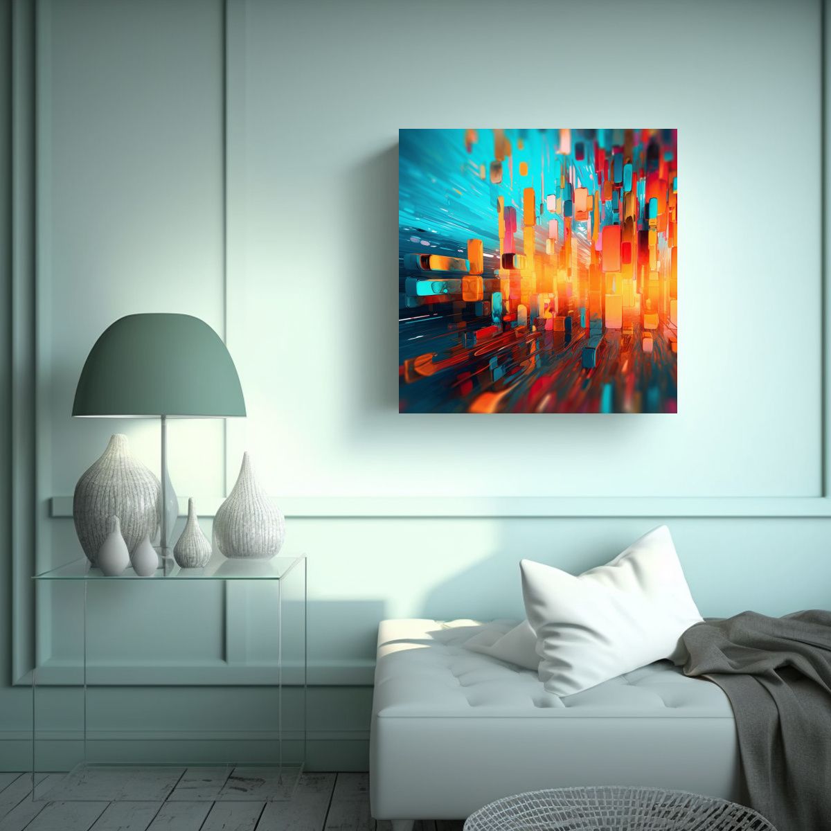 GENERICO - Cuadro Abstracto Urbano Vibrante Reflexiones 4k 80x80 Cm