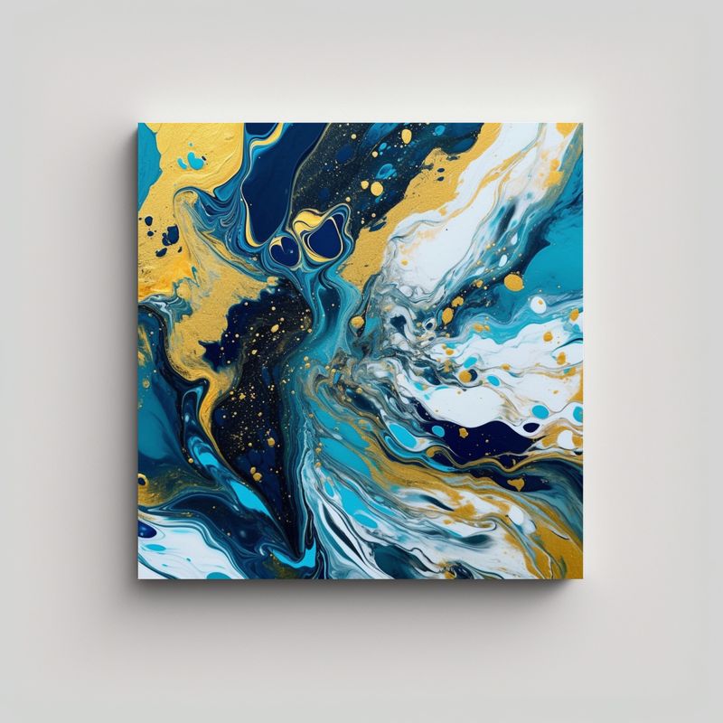 GENERICO - Cuadro De Tela Abstracto Estilo EBRU Azul Oscuro, 70x70 Cm