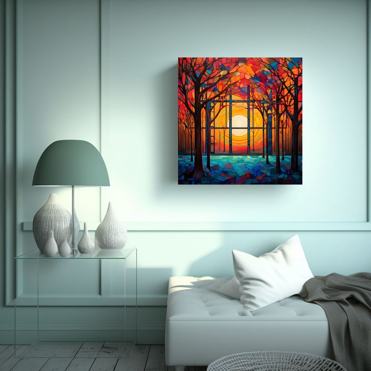 GENERICO - 1 Cuadro Cálido Perspectiva Pintura Otoñal De 80x80 Cm