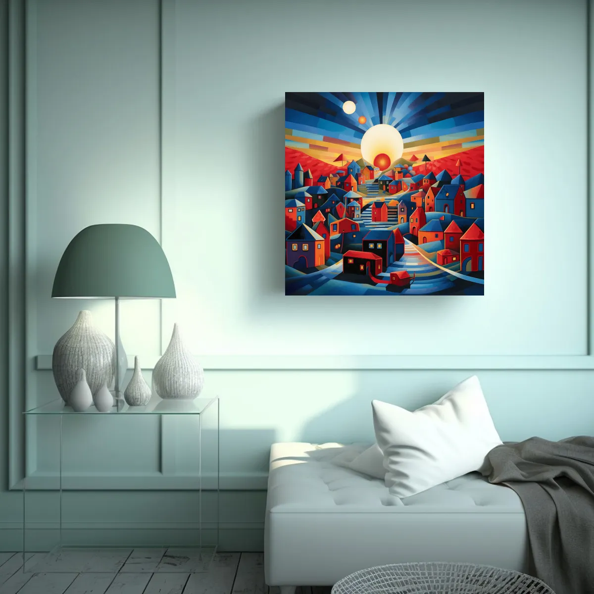 GENERICO - Cuadro Abstracto De Paisajes Con Líneas Finas 80x80 Cm