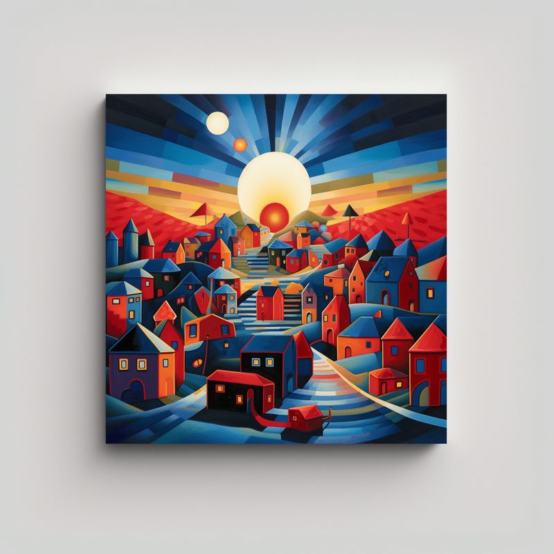 GENERICO - Cuadro Abstracto De Paisajes Con Líneas Finas 50x50 Cm