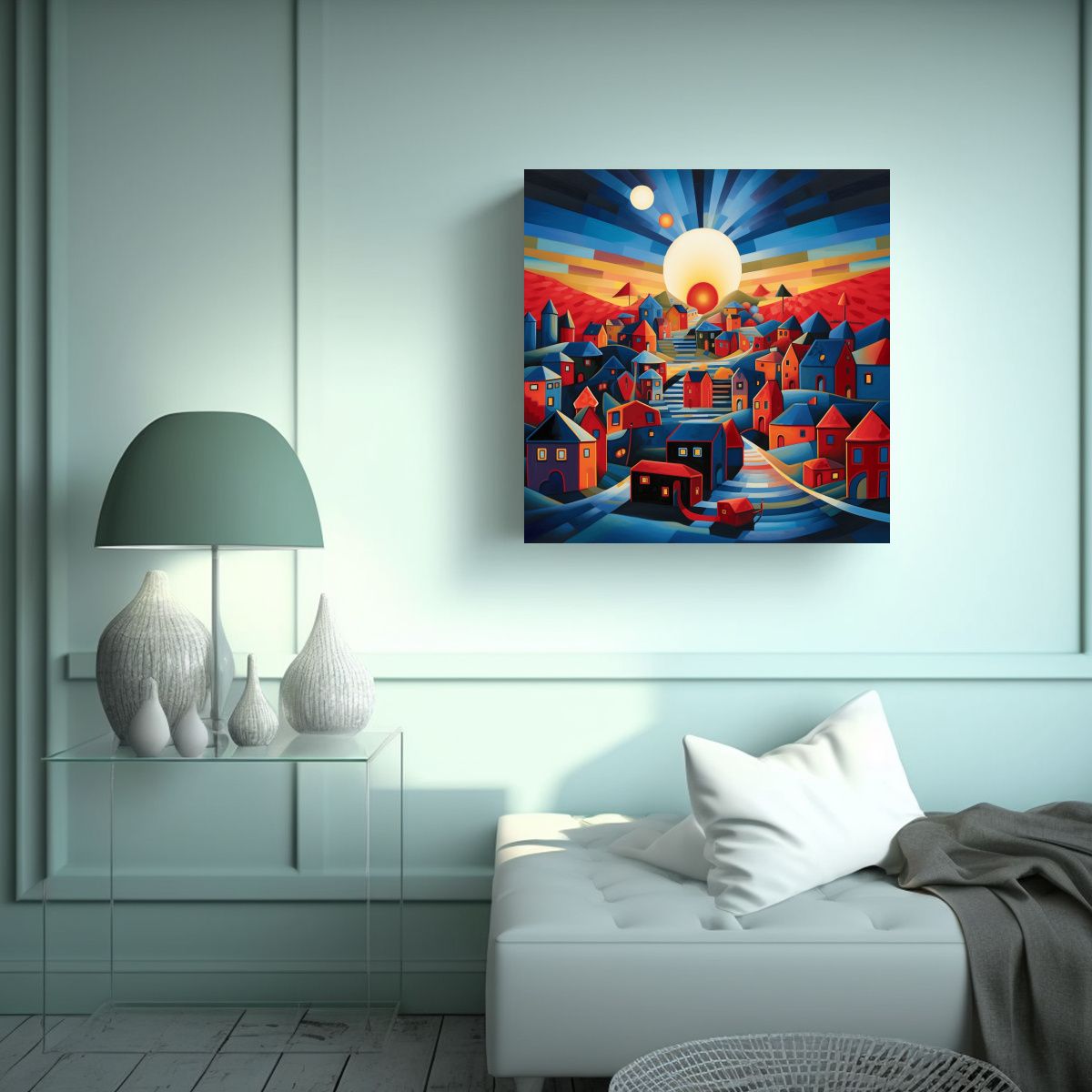 GENERICO - Cuadro Abstracto De Paisajes Con Líneas Finas 50x50 Cm