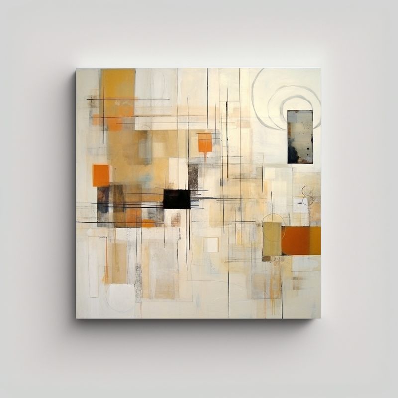 GENERICO - Pintura Abstracta Espacio 2023 Crema Acrílica 80x80 Cm