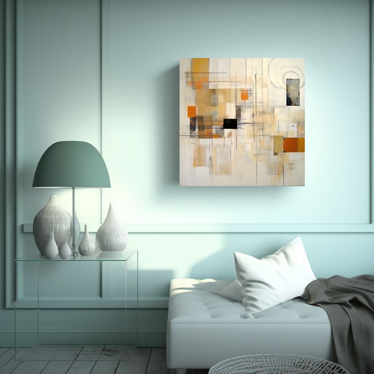 GENERICO - Pintura Abstracta Espacio 2023 Crema Acrílica 50x50 Cm.