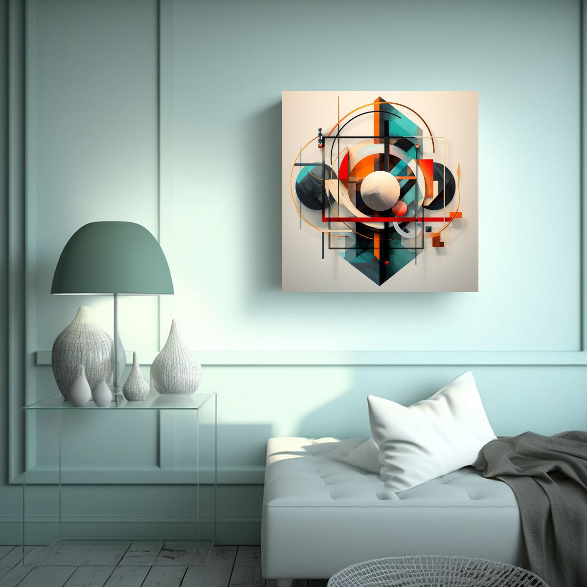 GENERICO - Pintura Abstracta Geométrica Con Formas 70x70 Cm.