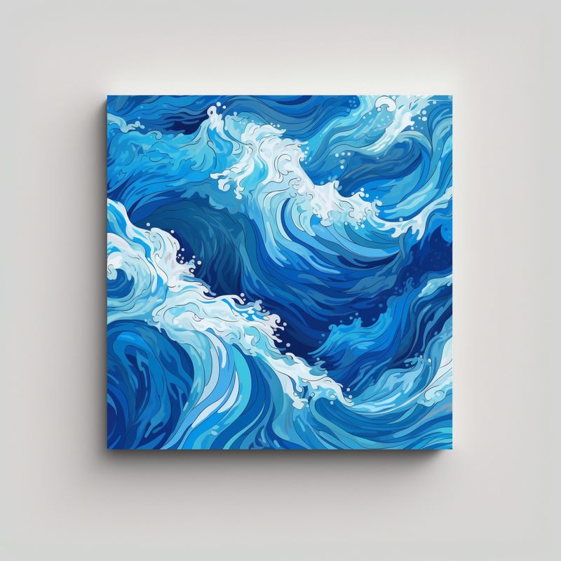 GENERICO - Pintura Lienzo Minimalismo Azul Mar Conceptual 80x80 Cm