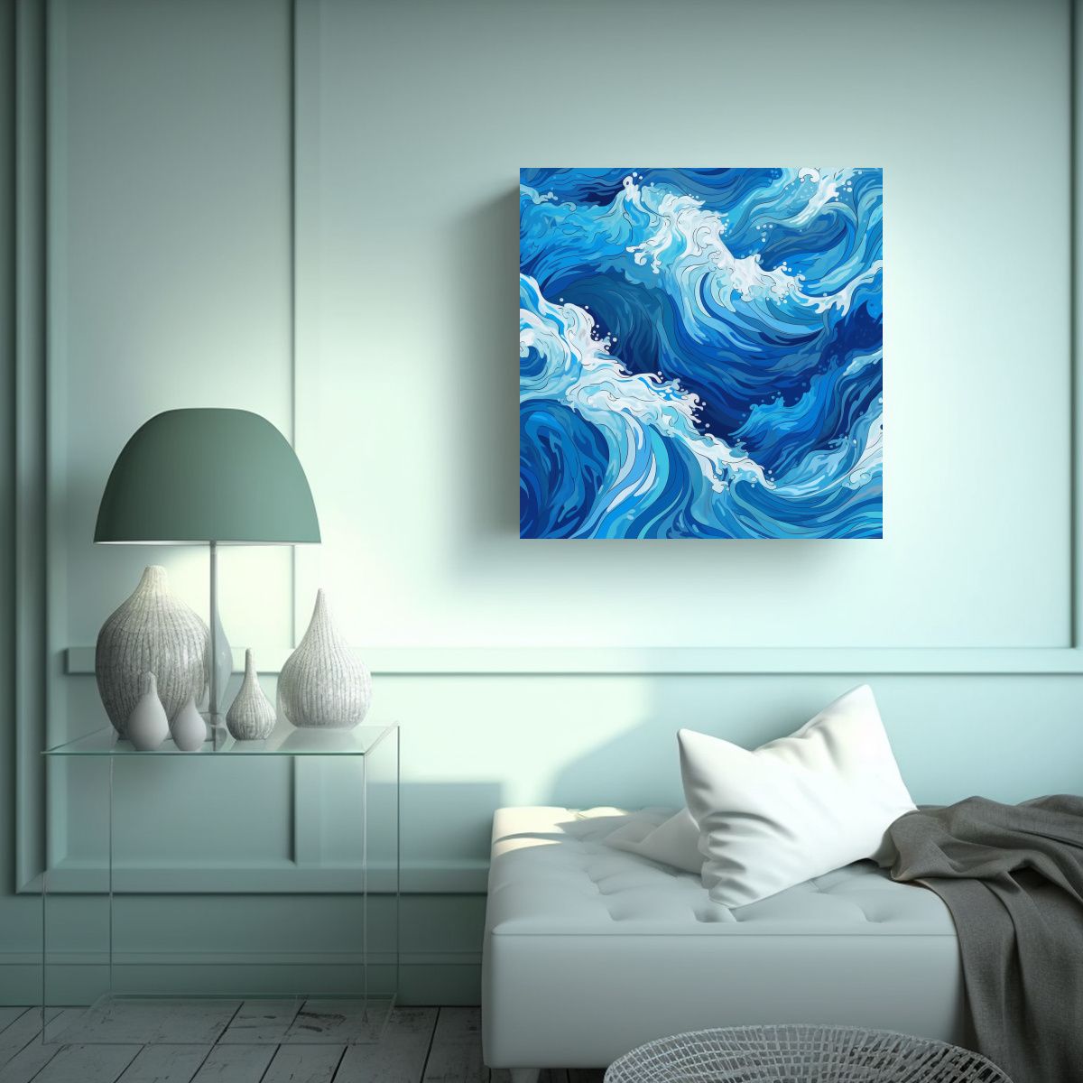 GENERICO - Pintura Lienzo Minimalismo Azul Mar Conceptual 70x70 Cm