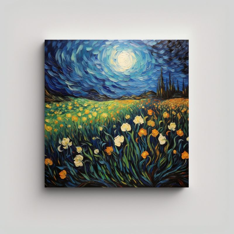 GENERICO - Cuadro Decorativo Líneas Delicadas Noche 80x80 Cm