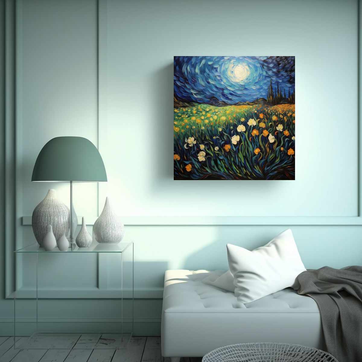 GENERICO - Cuadro Decorativo Líneas Delicadas Noche 50x50 Cm