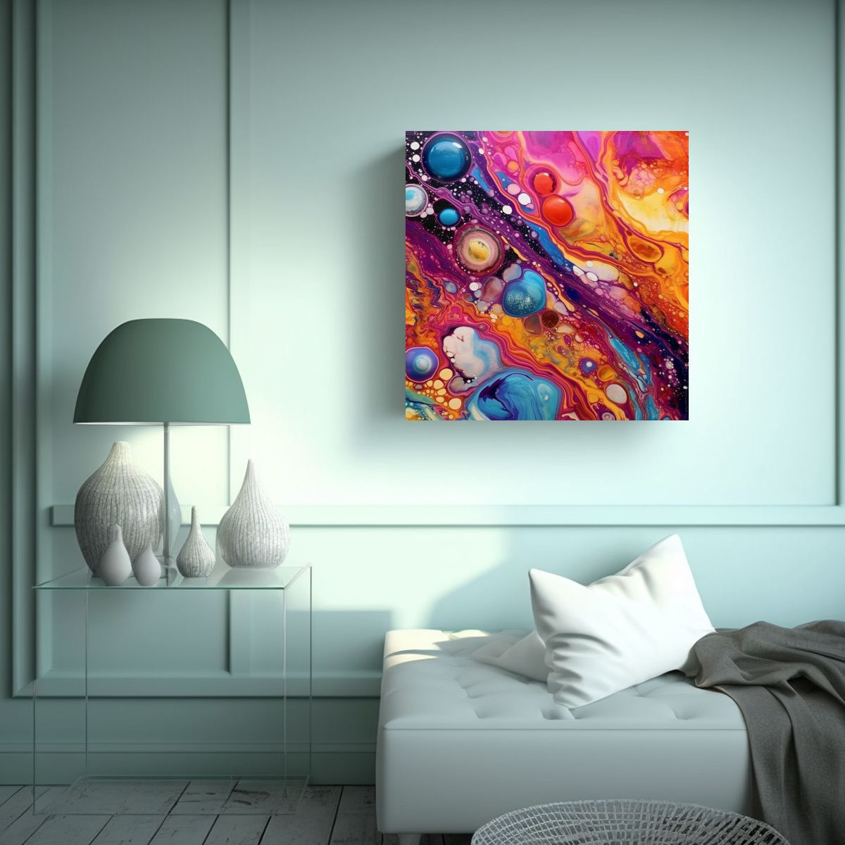 GENERICO - Cuadro Acuarela Colores Vibrantes Arte Tectónico 80x80 Cm