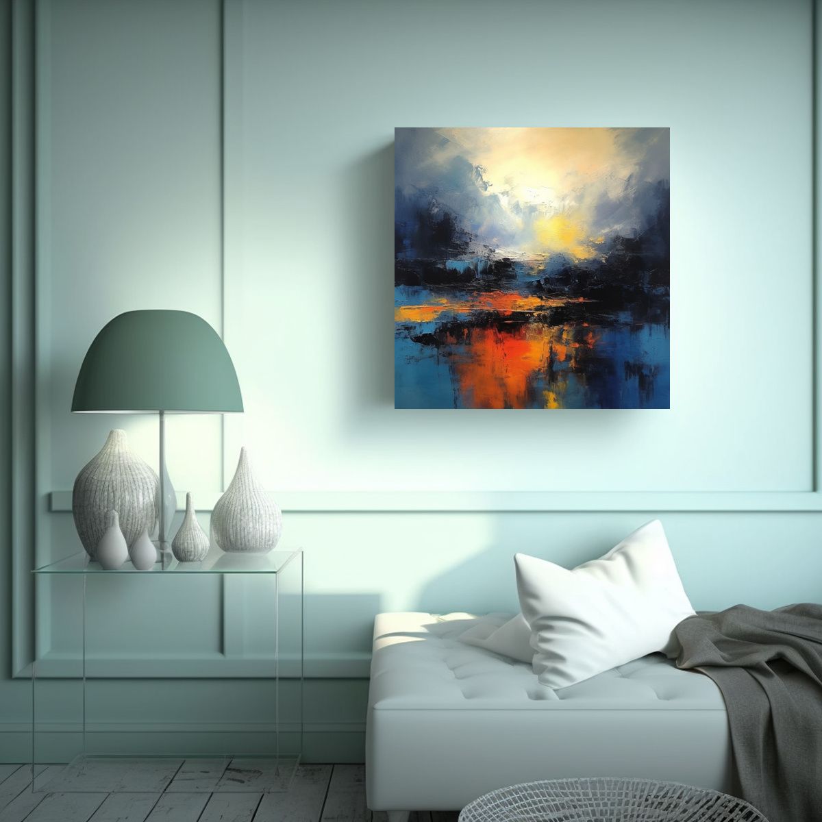 GENERICO - Cuadro Abstracto Moderno De Textura Con Azules Y 90x90 Cm