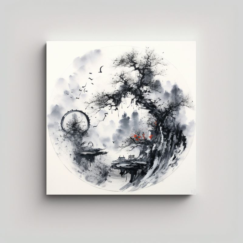 GENERICO - Pintura De Tinta China Tradicional Del Lienzo 80x80 Cm